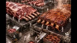 Incredible Speed of Industrial Pork Processing | Automated Rib Production
