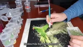 Выпуск 2041/Алмазная мозаика/Процесс/Готовый результат/Зелёный попугай/