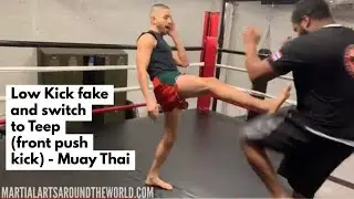 Low Kick fake and switch to Teep (front push kick) - Muay Thai