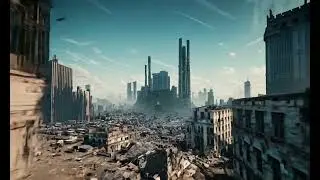 Free Stock Videos - Runway Gen 3 Alpha - post apocalyptic destroyed city flythrough