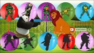@17 Mencocokkan gambar kura-kura Ninja, Panda, Singa | menebak gambar siluet