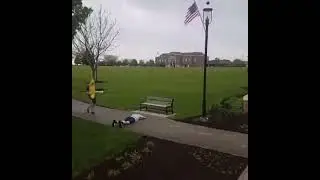 Banana slips on man