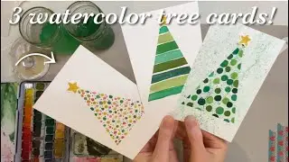 3 CHRISTMAS TREE WATERCOLOR CARDS 🎄