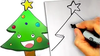 HOW TO DRAW a cute EASY christmas tree -  STEP BY STEP XMAS TREE