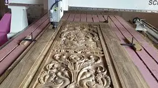 CNC carving on teak wood door with servo cnc router(1)