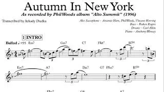 Autumn In New York (Alto Summit") - Vincent Herring Transcription (Eb). Transcribed by Arkady Dudka.