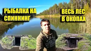 Рыбалка на спиннинг с берега на блесну //Лес весь в окопах//