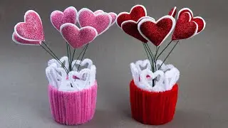 Bouquet hearts foamiran and Pipe Cleaners ❤️Easy Ideas for Valentine's Day ❤️ Decor room