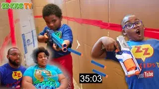 ZZ Dad vs Goo Goo Mom Nerf Box Fort Maze Challenge Parts 1 & 2