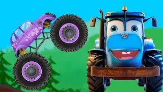 СИНИЙ ТРАКТОР ИГРАЕТ В ИГРУ ПРО МАШИНКИ ГОНКИ МОНСТЕР ТРАК