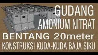 GUDANG BENTANG 20m - KUDA KUDA BAJA SIKU II 3D ANIMASI KONSTRUKSI