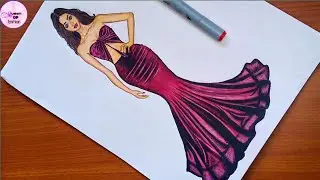 How to draw velvet dress | Fashion illustration design | fold rendering