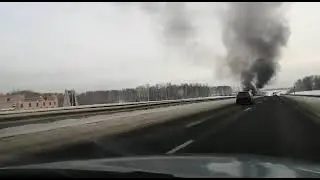 На трассе Кемерово-Ленинск-Кузнецкий загорелся автомобиль