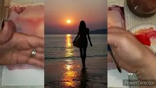 Урок акварели для детей.Рисуем закат и пальмы.