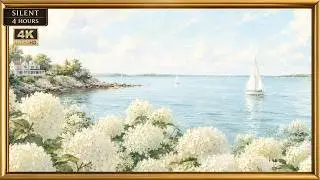 Coastal Hydrangea Frame TV Art 4K | Hamptons Summer Decor | Seaside Living Room Art | 4 Hours