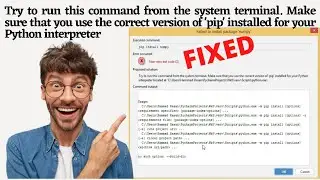 Try to run this command from the system terminal Use the correct version of the pip for python 3.9