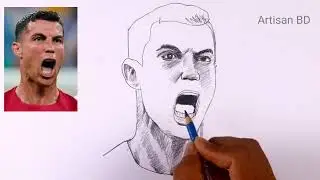 Realistic Portrait Cristiano Ronaldo Pencil Sketch, Cr7 From Al Nassr 