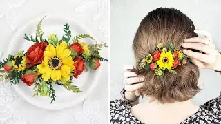 Summer HAIR CLIP with sunflowers and peonies FROM FOAMIRAN /Hair ornaments DIY