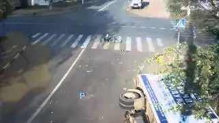 Crazy Footage - Cyclist Escapes Death!!