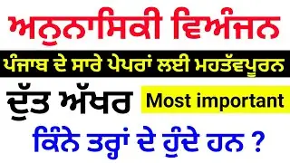ਅਨੁਨਾਸਿਕ ਅੱਖਰ ਜਾਂ ਅਨੁਨਾਸਿਕੀ ਵਿਅੰਜਨ । ਦੁੱਤ ਅੱਖਰ । ਪੰਜਾਬੀ ਵਿਆਕਰਨ । Punjabi Grammar । PSTET