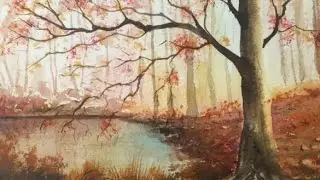 Осень4- Рисуем Лес, Ствол, ветки.Autumn- Woodland in watercolour.