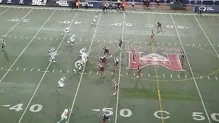 Saskatchewan Roughriders' Mason Fine throws 45-yard pass to D'haquille 