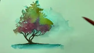 #watercolour#simple#tree painting how to make tree with water colour (8)