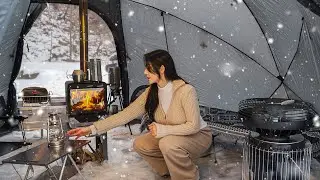 Hot Tent Solo Camping In Snowy Mountains☃️ㅣCamp ASMRㅣNortent Gamme8