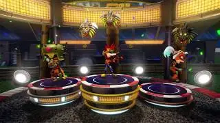 Rustland Crash, Rustland Cortex and Rustland Coco Bandicoot Winning Podium. (Crash Nitro Fueled)
