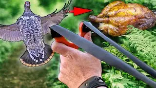 Slingshot Grouse Hunt Catch & Cook | Shotgun Goose Bushcraft Bird Roast