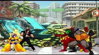 KYO KUSANAGI, MASTER MORRIGAN, MEGA MAN X vs DAREDEVIL, DEADPOOL, SUPER SKRULL