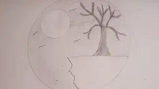 How to draw a evening with a tree and sun?