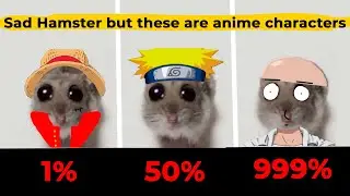 Sad Hamster but these are anime characters Kaneki Kazuto Ackerman Killua Luffy Naruto Saitama L