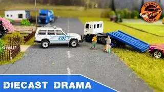 1/64 Scale Model Car Chaos: Jeep and Nissan Patrol Crash in Mini City
