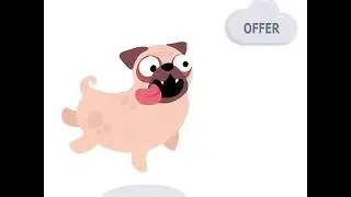 A pug chasing an offer. After Effects Lottie Animation using plugin Bodymovin