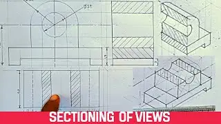 SECTIONING, SECTIONING OF VIEWS ( plan elevation and end views) in technical engineering drawing.