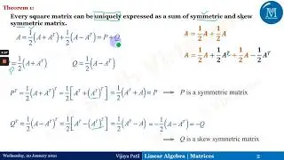 Matrices | Linear Algebra | Theorem 1 | A = P + Q;  P-symmetric & Q-skew symmetric