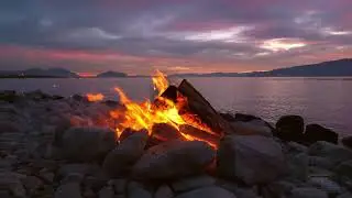 Relaxing Campfire by Lake at Sunset in 4k Ultra HD, Stress Relief, Meditation & Peaceful Deep Sleep