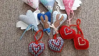 Подвеска   Сердечки из лоскутков. Подарок на день влюбленных