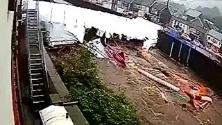 River Demolishes Scaffolding In Wales