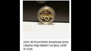 2021-W Proof $100 American Gold Liberty High Relief 1 oz Box, OGP & COA