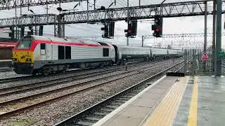DVT 82201 leads 67025 out of Crewe platform 5 1V39 29/03/24 11:11am
