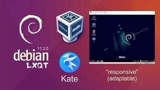 Instalación de Linux Debian 11.2 entorno LXQT en VirtualBox, pantalla responsive, Net-Tools, Kate