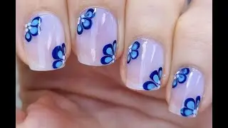EASIEST Natural Short NAILS Design | Blue Drag Marble Flower NAIL ART