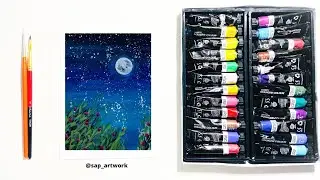 Paint with me |Gouache Painting| Night sky using Gouache colour tutorial #gouachepainting