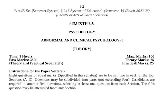 BA / BSc 5th Semester Psychology Syllabus 2024 GNDU University | Ba 5th Semester Syllabus 2024