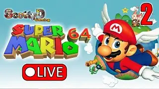 🔴LIVE Super Mario 64, Part 2 / 100% All 120 Stars and Ending! (Full Game Blind, HD, Widescreen)