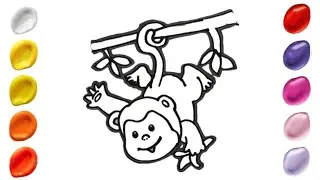 Drawing and Coloring Animals | Drawing Hanging Monkey #howtodraw #drawinganimals