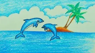Como Dibujar y Colorear Dibujo Delfín - Dibujos Para Niños con Aprender Colores