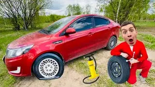 Mr. Nick on the New KIA RIO Punctured the WHEEL VS FLAT TIRE on the Car | Inflated the Wheel 13+